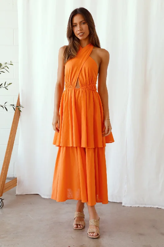 Going Higher Maxi Dress Orange Comfortable Satin Maxi Dress