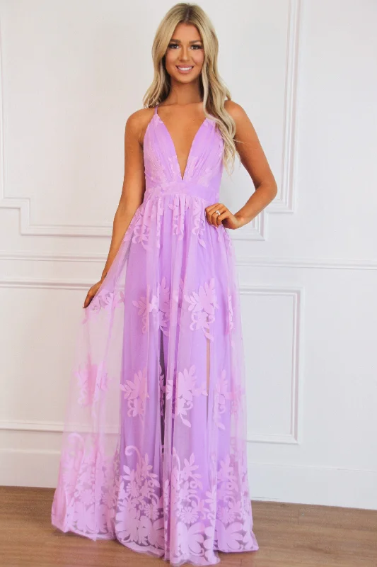 Here Comes the Bride Maxi Dress: Lavender Fashionable Off-Shoulder Maxi Dress