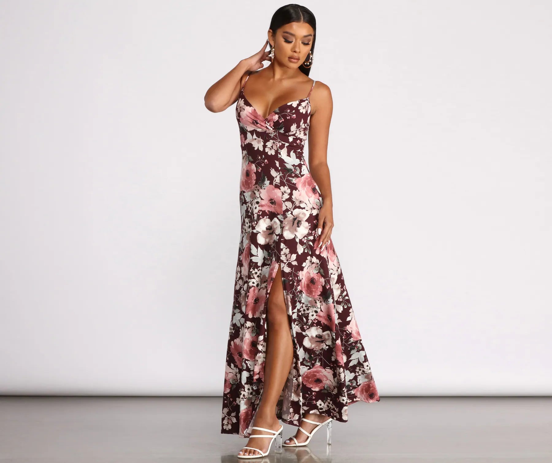 High Slit Floral Knit Maxi Dress Fashionable High-Waist Maxi Dress