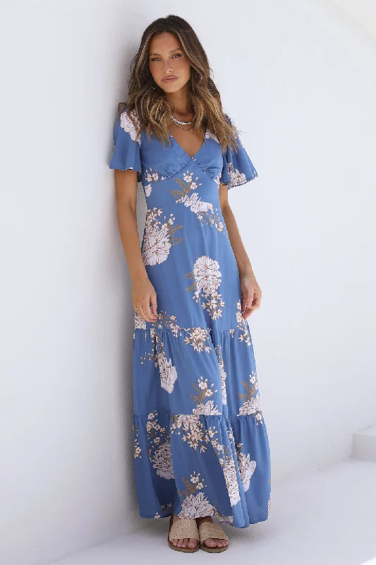 Love Again Maxi Dress Blue Stylish Button-Up Maxi Dress