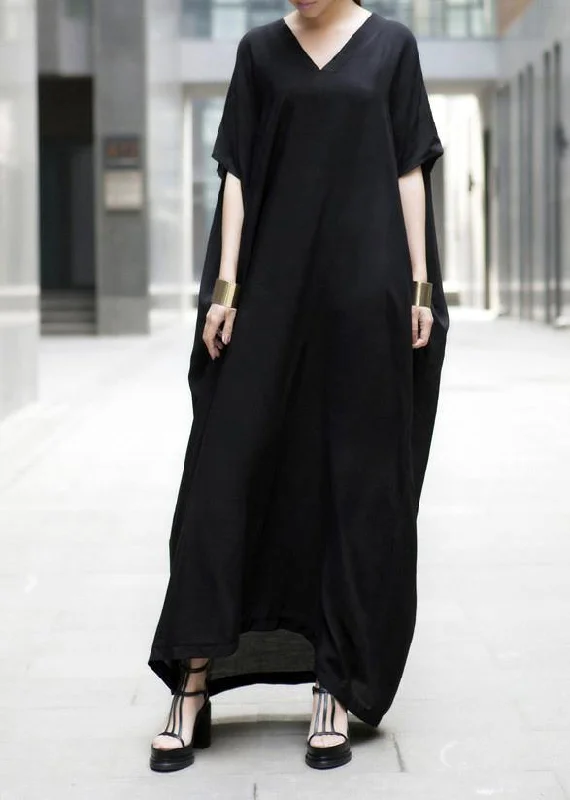 2024 Black Maxi Dress Long Summer Dresses Caftan Trendy Off-Shoulder Ruffle Maxi Dress