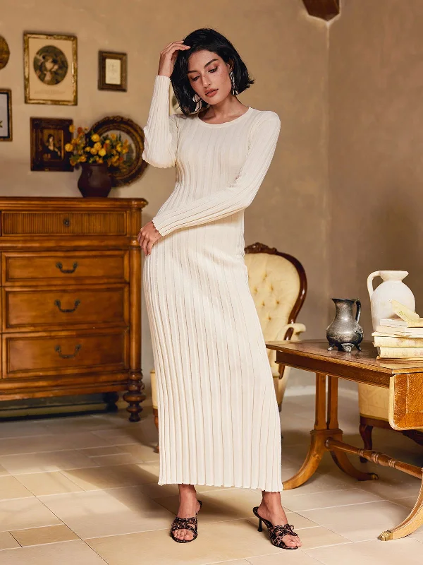 Pamelia Round Neck Knitted Maxi Dress Comfortable Bohemian Maxi Dress