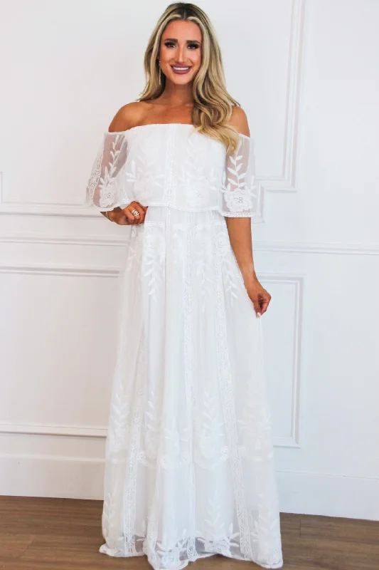 Pia Lace Off Shoulder Maxi Dress: White Stylish Boho Maxi Dress