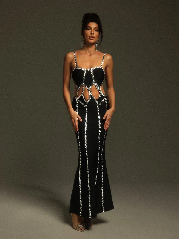 Pinedo Rhinestone Cutout Bandage Maxi Dress Trendy Maxi Dress with Straps