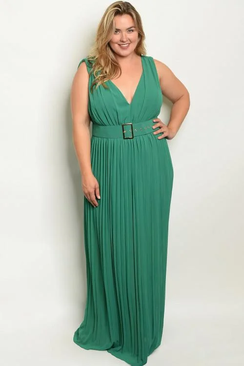 Pretty in Pleats Maxi Dress: Green Comfortable Fit-and-Flare Maxi Dress