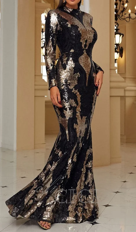 Sequin Long Sleeve bodycon Maxi Dress in black Trendy Maxi Dress with Lace