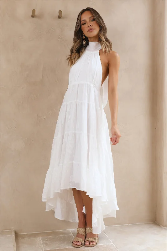 Spring Sunsets Maxi Dress White Trendy Fit-and-Flare Maxi Dress