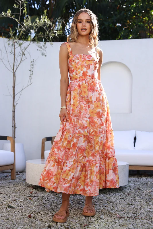 Tell Me Everything Maxi Dress Orange Comfortable Maxi Dress with Belt