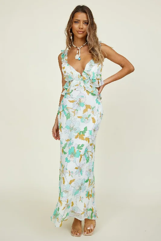 West Coast Drive Maxi Dress Green Stylish A-Line Maxi Dress