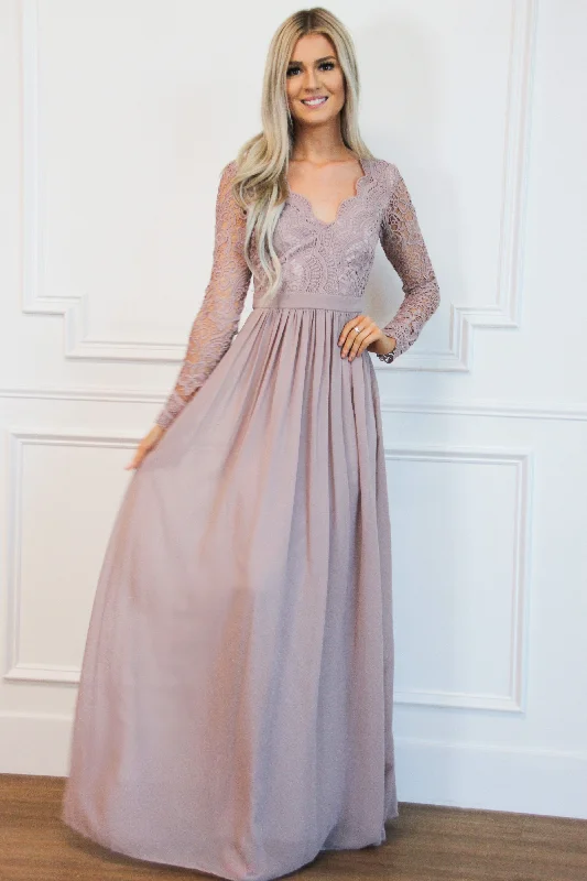 Winter Wonderland Lace Maxi Dress: Mauve Trendy Satin Maxi Dress