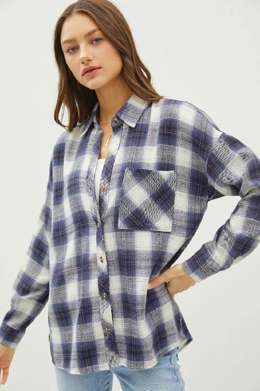 Be Cool Plaid Flannel Button Down Shirt with Chest Pocket Terry Blend Velvet Blend Canvas Blend