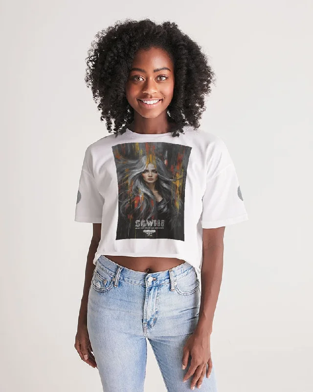 Beautiful white Sister [Part two collection] Women's All-Over Print Lounge Cropped Tee Boxy Fit Fitted Loose