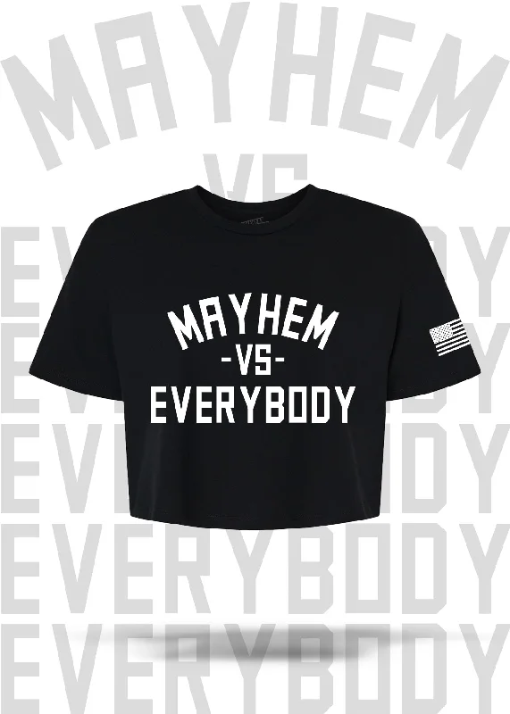 Mayhem Vs. Everybody Crop Tee: Black Zippered Buttoned Snapped