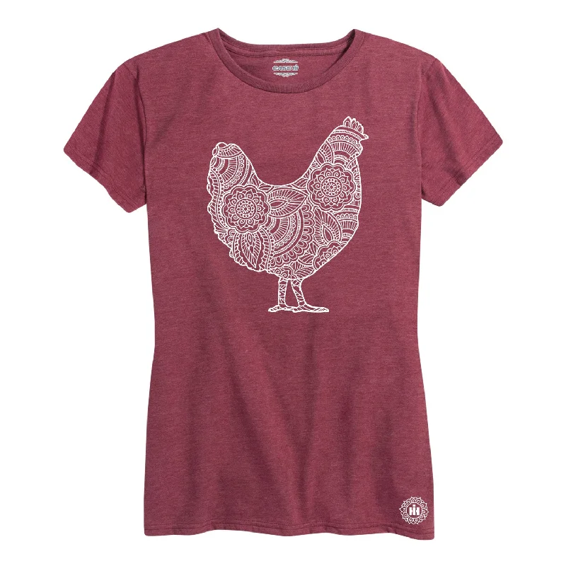 International Harvester™ Mandala Chicken - Women's Short Sleeve T-Shirt Front Pockets Side Pockets Patch Pockets