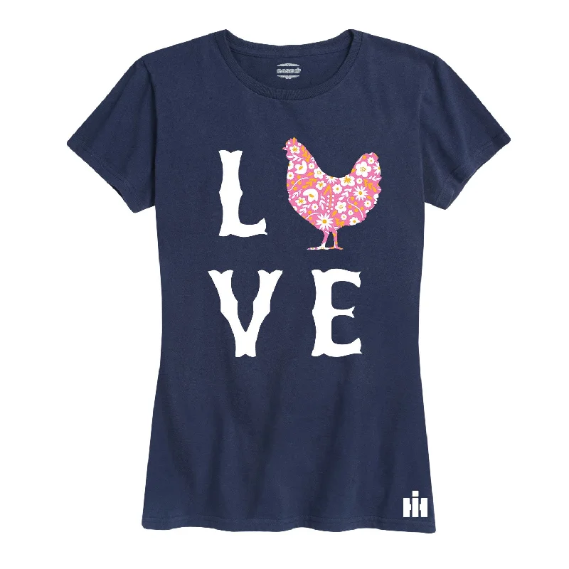 International Harvester™ - Love Floral Chicken - Women's Short Sleeve T-Shirt Handmade Hand-knitted Hand-woven