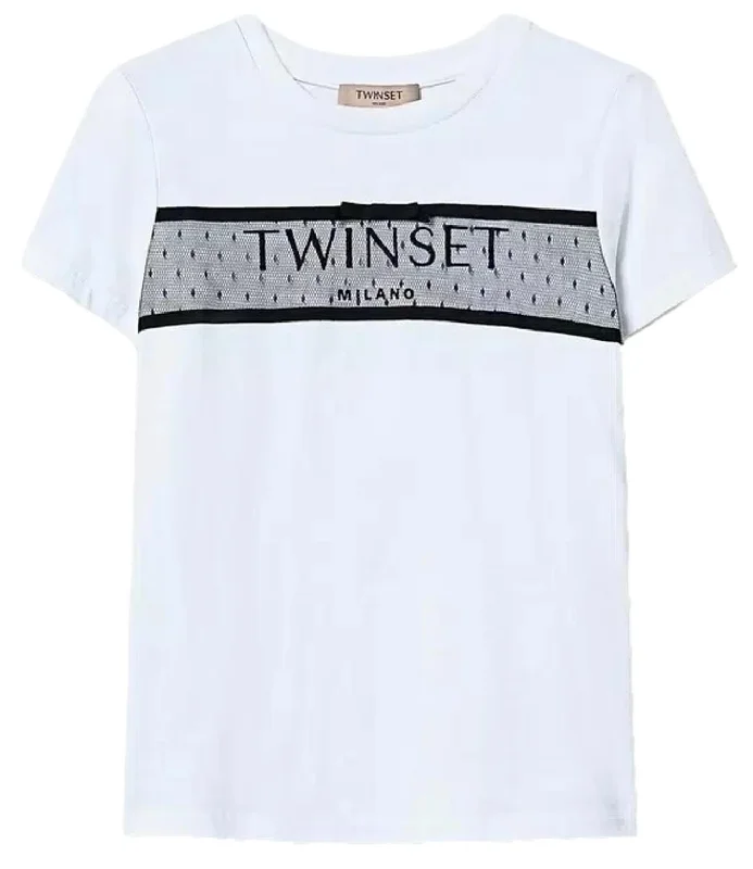 Twinset T-Shirt Bianco Ottico Donna Jersey Fabric Tulle Fabric Batik Fabric