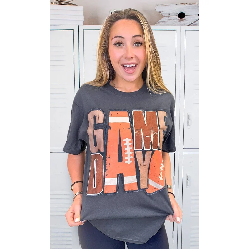 Game Day Stacked Football Shirt Notch Collar Peter Pan Collar Cowl Neck