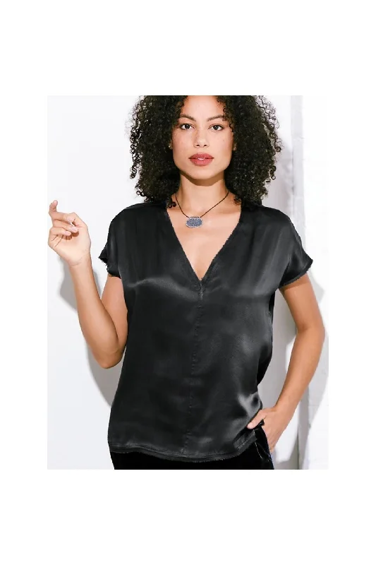 go by Go Silk Iconic Go Luxe Raw Revisited Tee T1232 | Washed Black Hooded Caped Shawl Collar