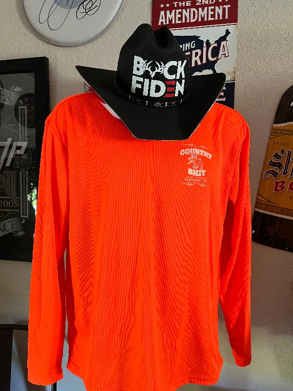 High Performance Blaze Orange Long-Sleeve Shirt Satin Blend Silk Blend Wool Blend