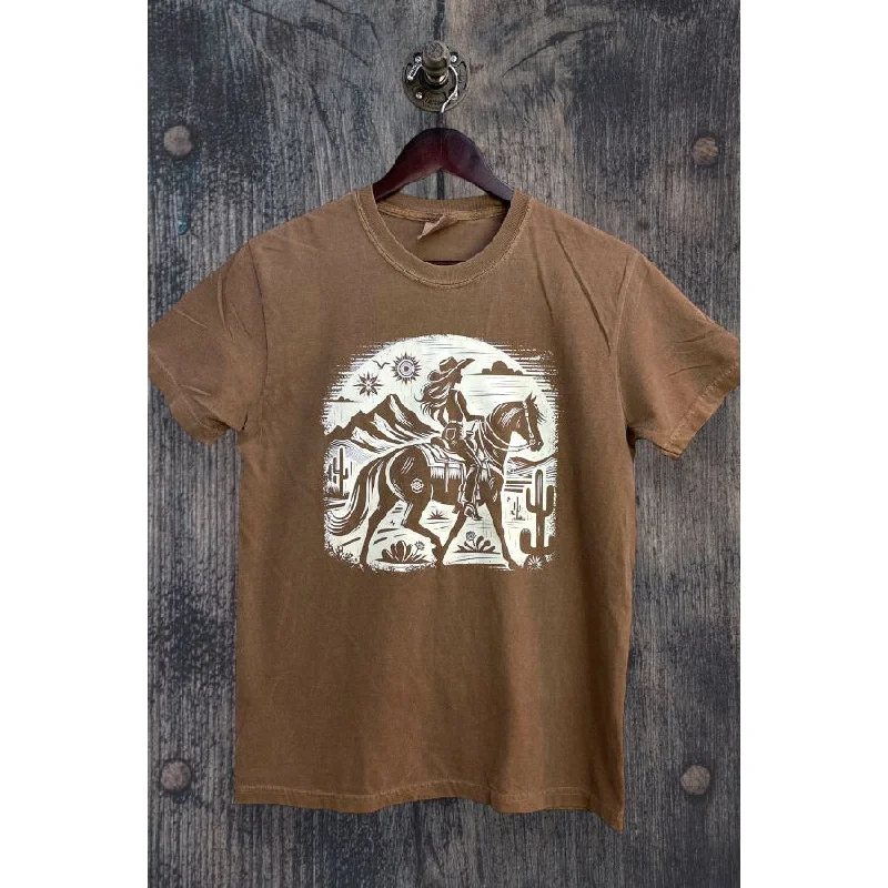 Riding Cowgirl T-shirt Mesh Blend Leather Blend Suede Blend