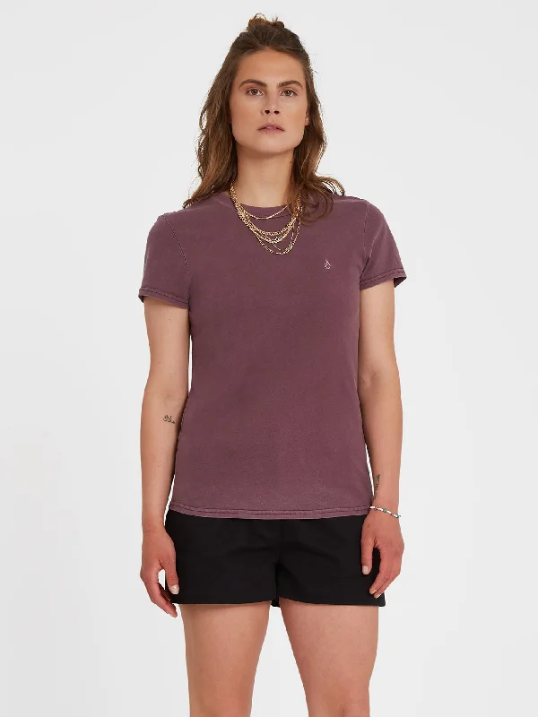 Solid Stone Emb T-shirt - EGGPLANT Beaded Sequined Faux Fur