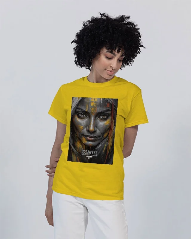 South Asian silver grey white hair sisters portrait [3] Unisex Heavy Cotton T-Shirt | Gildan Lace Blend Ribbed Blend Corduroy Blend