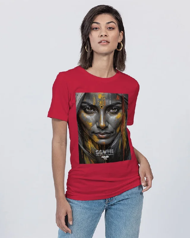 South Asian silver grey white hair sisters portrait [3] Unisex Jersey Tee | Bella + Canvas Silk Blend Satin Velvet