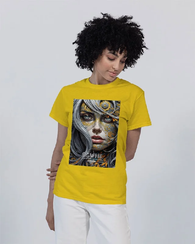 Sweet Silver Yellow Flower Grey Hair sister.[Part three] Unisex Heavy Cotton T-Shirt | Gildan Striped Floral Plaid