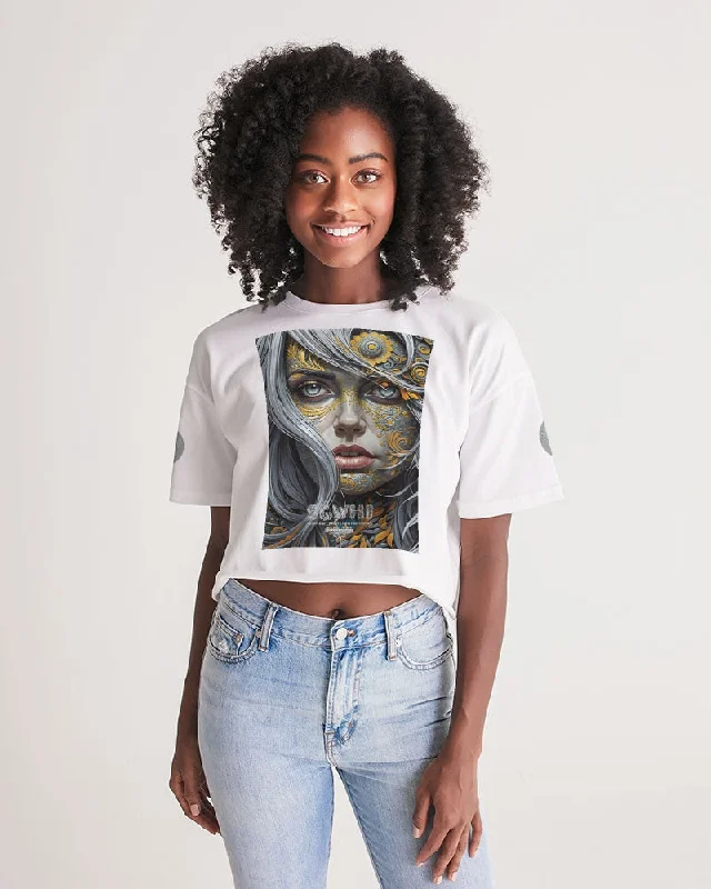 Sweet Silver Yellow Flower Grey Hair sister.[Part three] Women's All-Over Print Lounge Cropped Tee Terry Blend Velvet Blend Canvas Blend