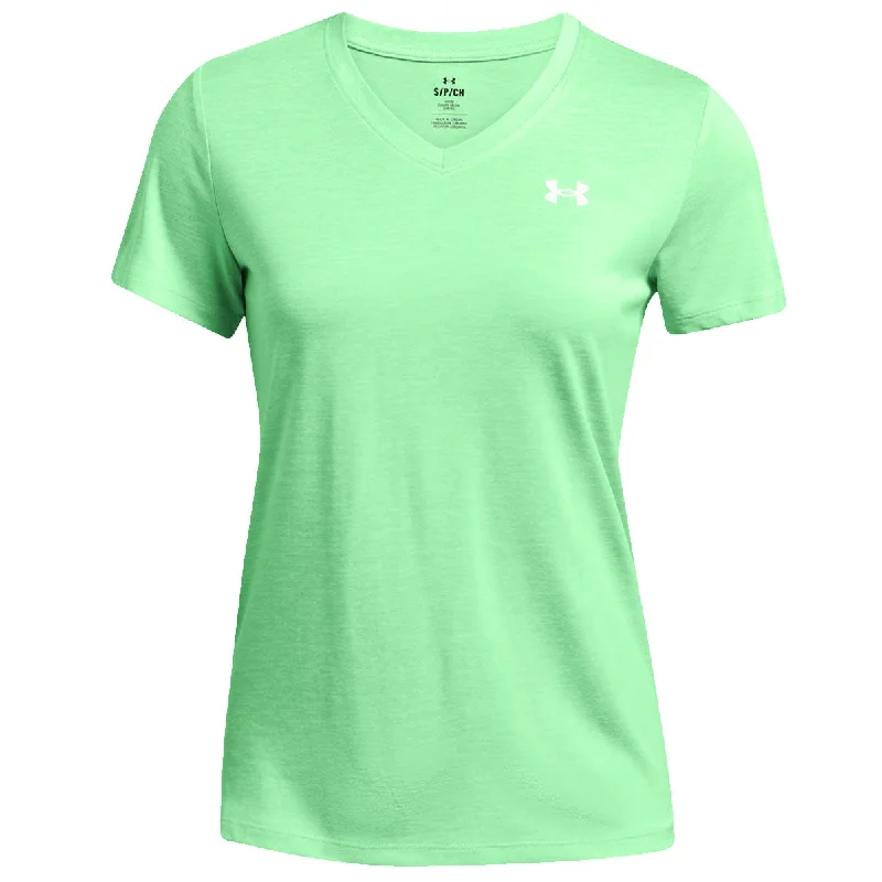 Under Armour Tech V-Neck Twist Training Tee - Womens - Matrix Green/White Silk Blend Satin Velvet