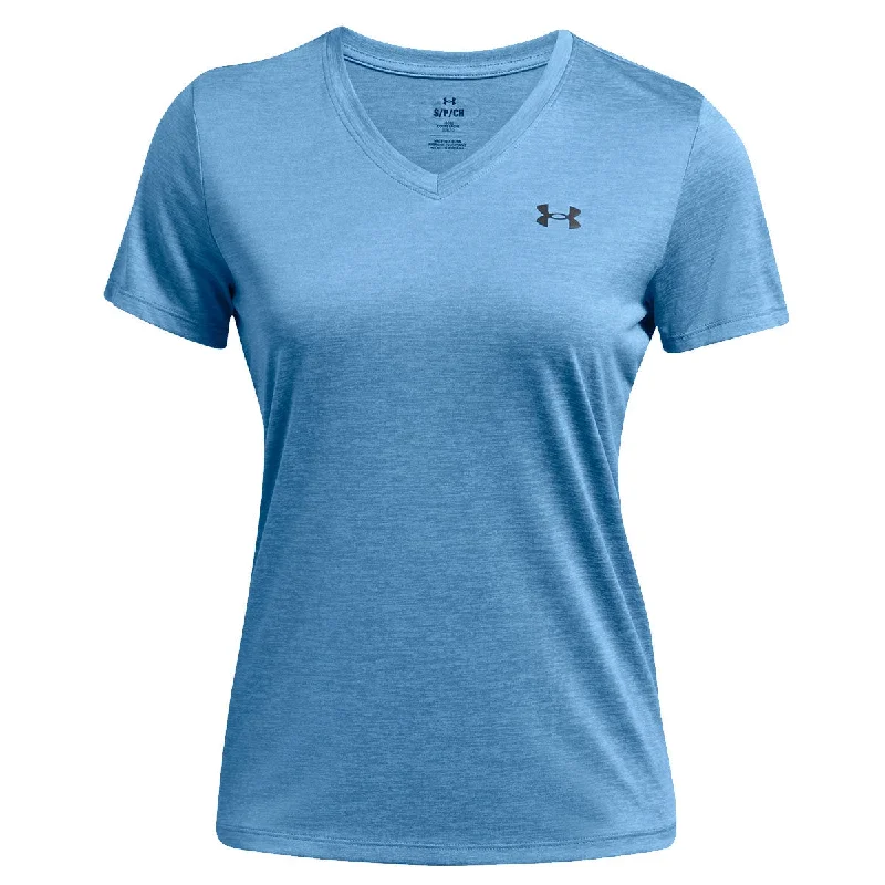 Under Armour Tech V-Neck Twist Training Tee - Womens - Viral Blue/Black Knit Fabric Woven Fabric Fleece Fabric