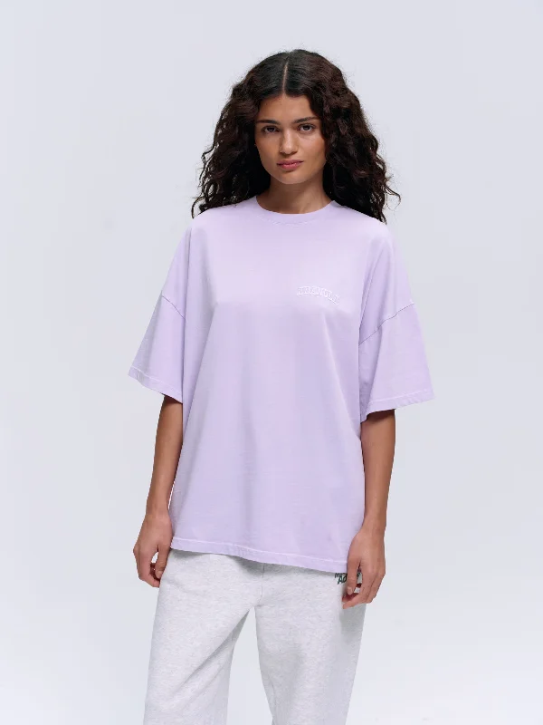 Varsity Washed Short Sleeve Drop Shoulder T-shirt - Lilac Purple Graphic T-Shirt Round Neck Polyester