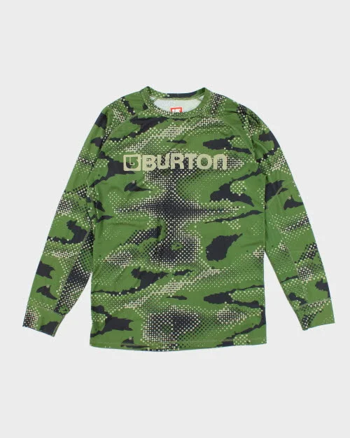 Vintage 2000's Burton Snowboarding Camouflage Long-sleeved T-Shirt - L Welt Pockets Slit Pockets