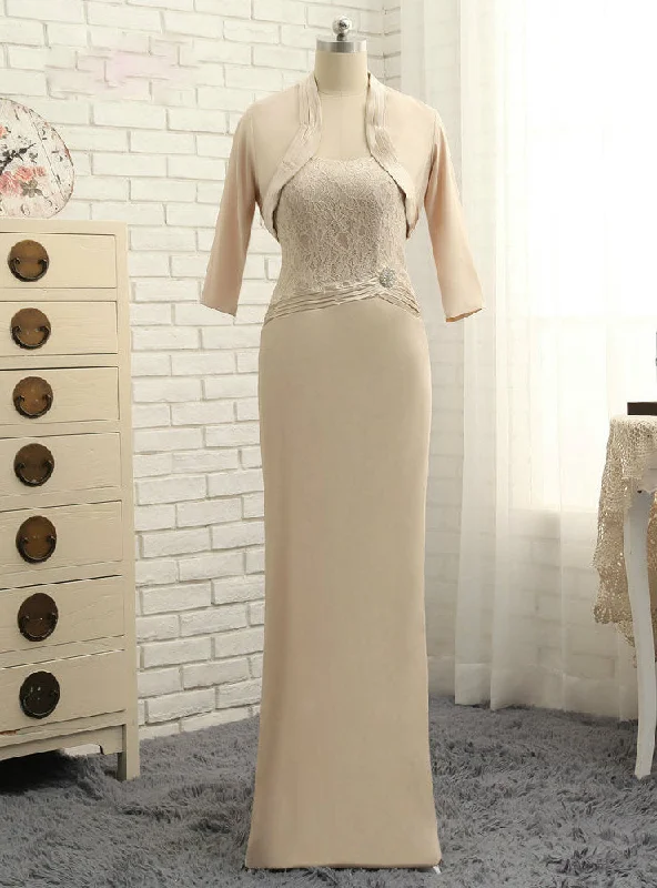 Stunning Mother Of The Bride Dresses Sheath Floor Length Lace With Jacket Wedding Wool Jacket Cashmere Jacket Tweed Jacket