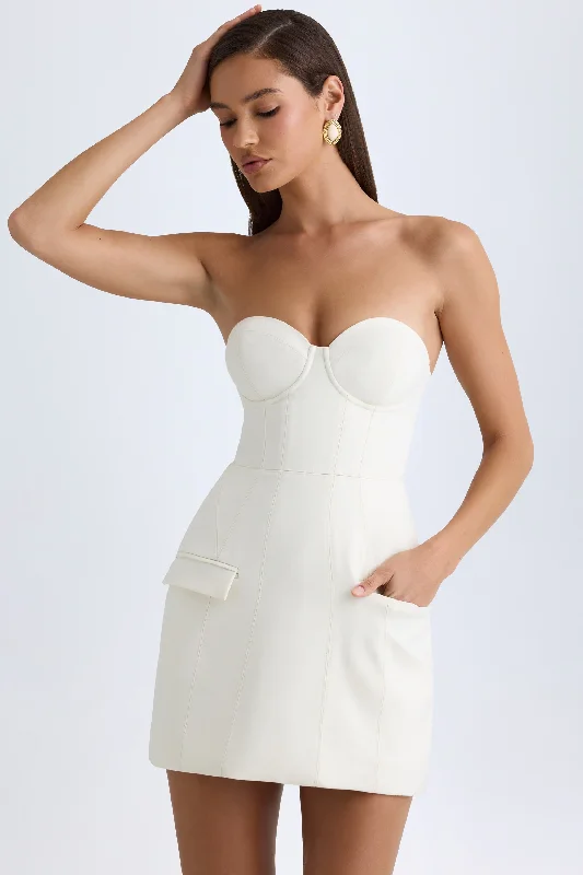 Strapless Structured Tulip Mini Dress in Vanilla Comfortable Fit-and-Flare Mini Dress