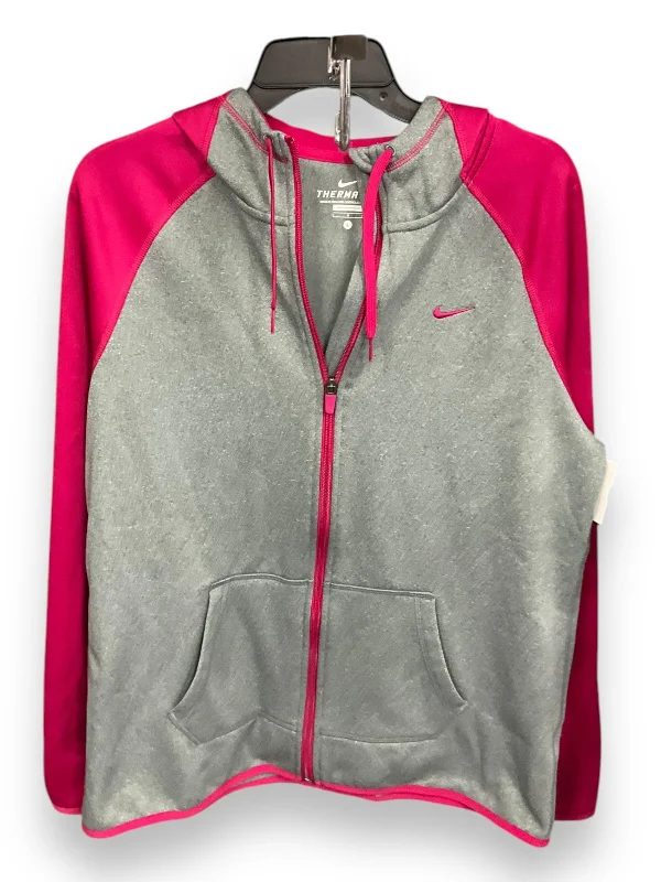 Athletic Jacket By Nike Apparel In Grey & Pink, Size: L Zippered Jacket Buttoned Jacket Snapped Jacket