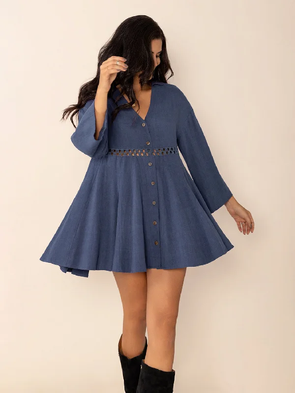 Blue Zone Planet |  Cutout Johnny Collar Long Sleeve Mini Dress Stylish Sweetheart Neck Mini Dress