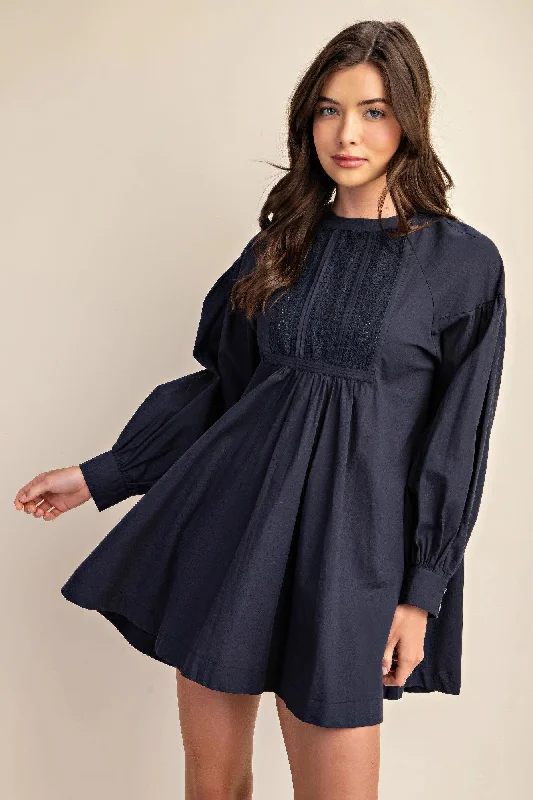 Blue Zone Planet |  Tina's Long Sleeve Mini Dress with Lace Detail Elegant Mini Dress with Pleats