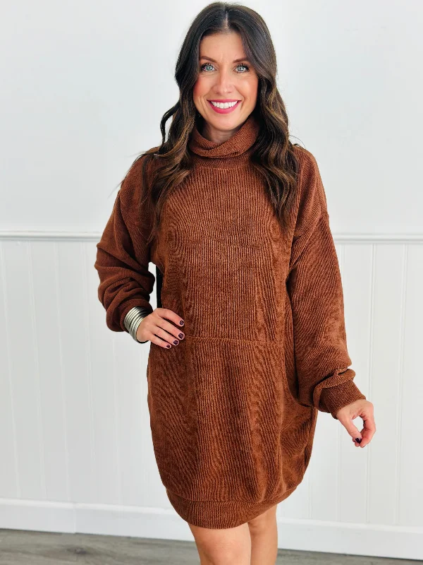 Chestnut Cuddle Me Turtleneck Mini Dress (Reg) Elegant Silk Mini Dress