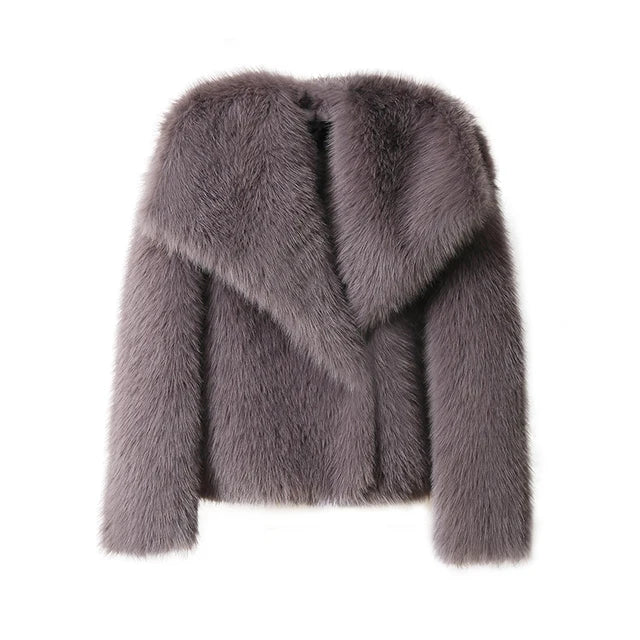 gray fur coat