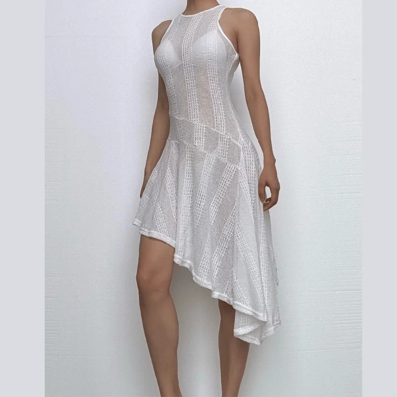 Crewneck sleeveless knitted see through mini dress Elegant Sequin Mini Dress