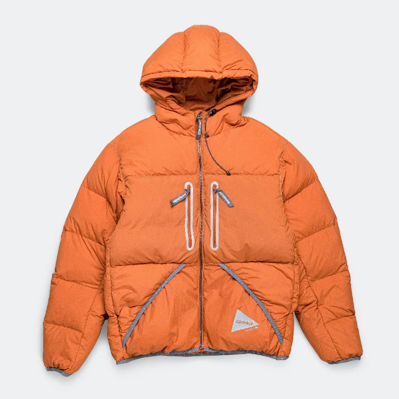 Down Jacket x and wander - Orange Front Pockets Side Pockets Patch Pockets