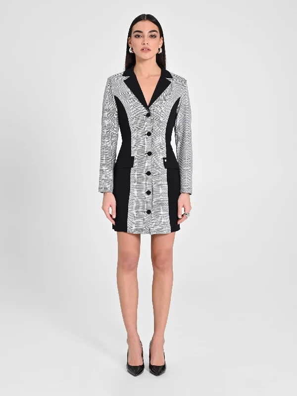 Glen Plaid Jacket Dress Zip Front Button Front Snap Front