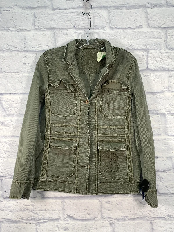 Jacket Denim By Anthropologie In Green Denim, Size: S Front Pockets Side Pockets Patch Pockets