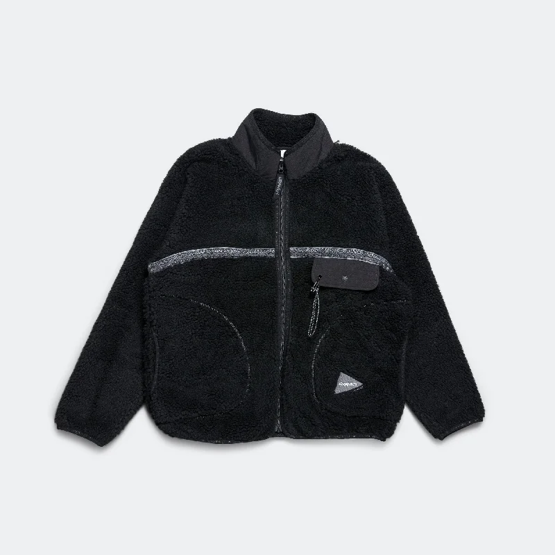 JQ Tape Fleece Jacket x and wander - Black Collared Jacket Crew Neck Jacket Turtle Neck Jacket