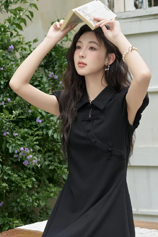 Women's Black Mini Dress with Short Sleeve Chic Halter Mini Dress