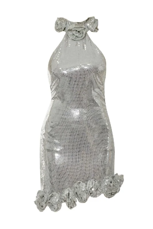 ODETTE SILVER SEQUIN MINI DRESS Chic Pleated Mini Dress