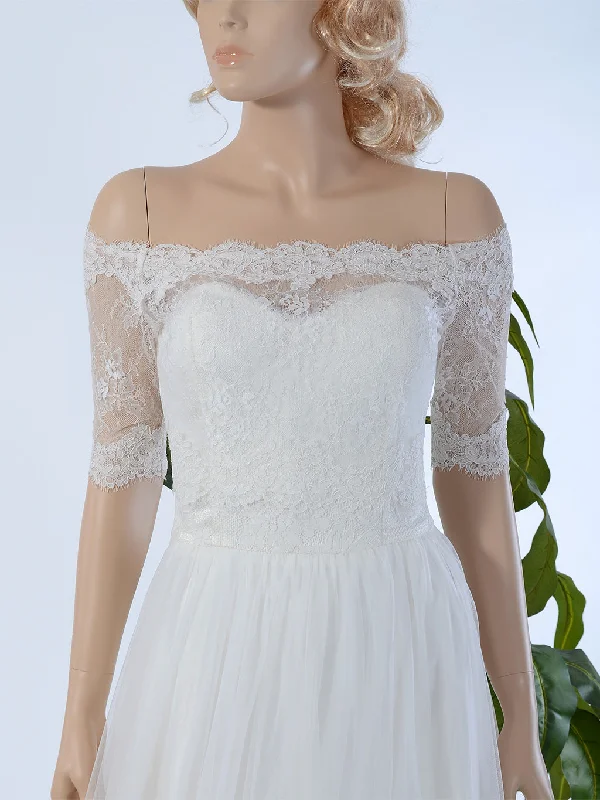 Off-Shoulder Alencon Lace Bolero Wedding jacket One-Shoulder Jacket Off-the-Shoulder Jacket Asymmetrical Jacket