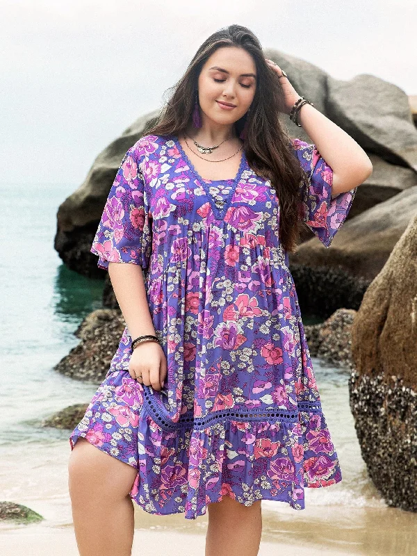 PLUS SIZE Evie Mini Dress - Purple | LAST SIZES Stylish Ribbed Mini Dress