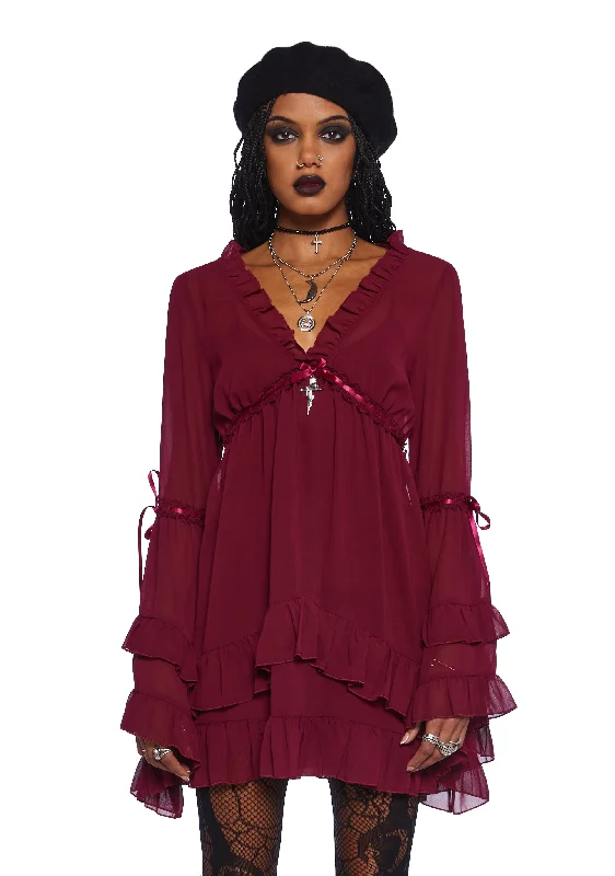 Real Divinity Mini Dress - Burgundy Comfortable One-Shoulder Mini Dress